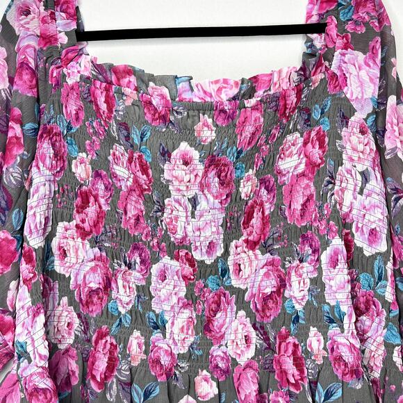 NWT Torrid Crinkle Chiffon Smocked Waist Off-Shoulder Top Floral Pink Plus 4X - Picture 2 of 14